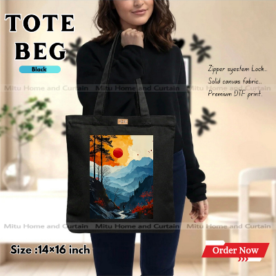 Picture of Premium Tote Bag with Zipper Canvas Tote Bag for Women Trendy Shopping Bag / College Bag / University Bag Tote Bag, Canvas Bag with Zipper 