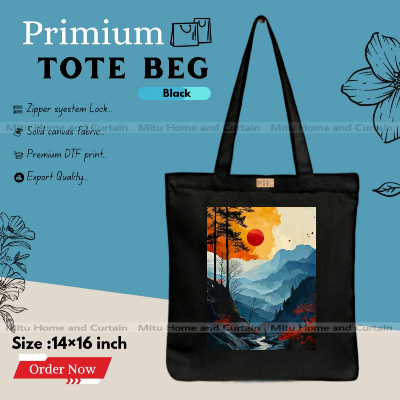 Picture of Premium Tote Bag with Zipper Canvas Tote Bag for Women Trendy Shopping Bag / College Bag / University Bag Tote Bag, Canvas Bag with Zipper 