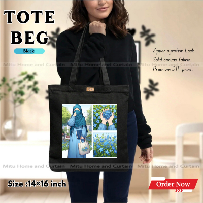 Picture of Premium Tote Bag with Zipper Canvas Tote Bag for Women Trendy Shopping Bag / College Bag / University Bag Tote Bag, Canvas Bag with Zipper 