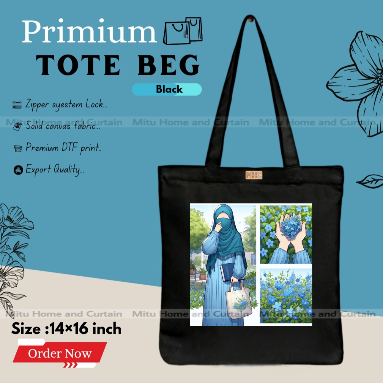Picture of Premium Tote Bag with Zipper Canvas Tote Bag for Women Trendy Shopping Bag / College Bag / University Bag Tote Bag, Canvas Bag with Zipper 