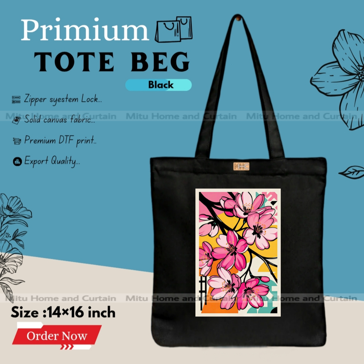 Picture of Premium Tote Bag with Zipper Canvas Tote Bag for Women Trendy Shopping Bag / College Bag / University Bag Tote Bag, Canvas Bag with Zipper