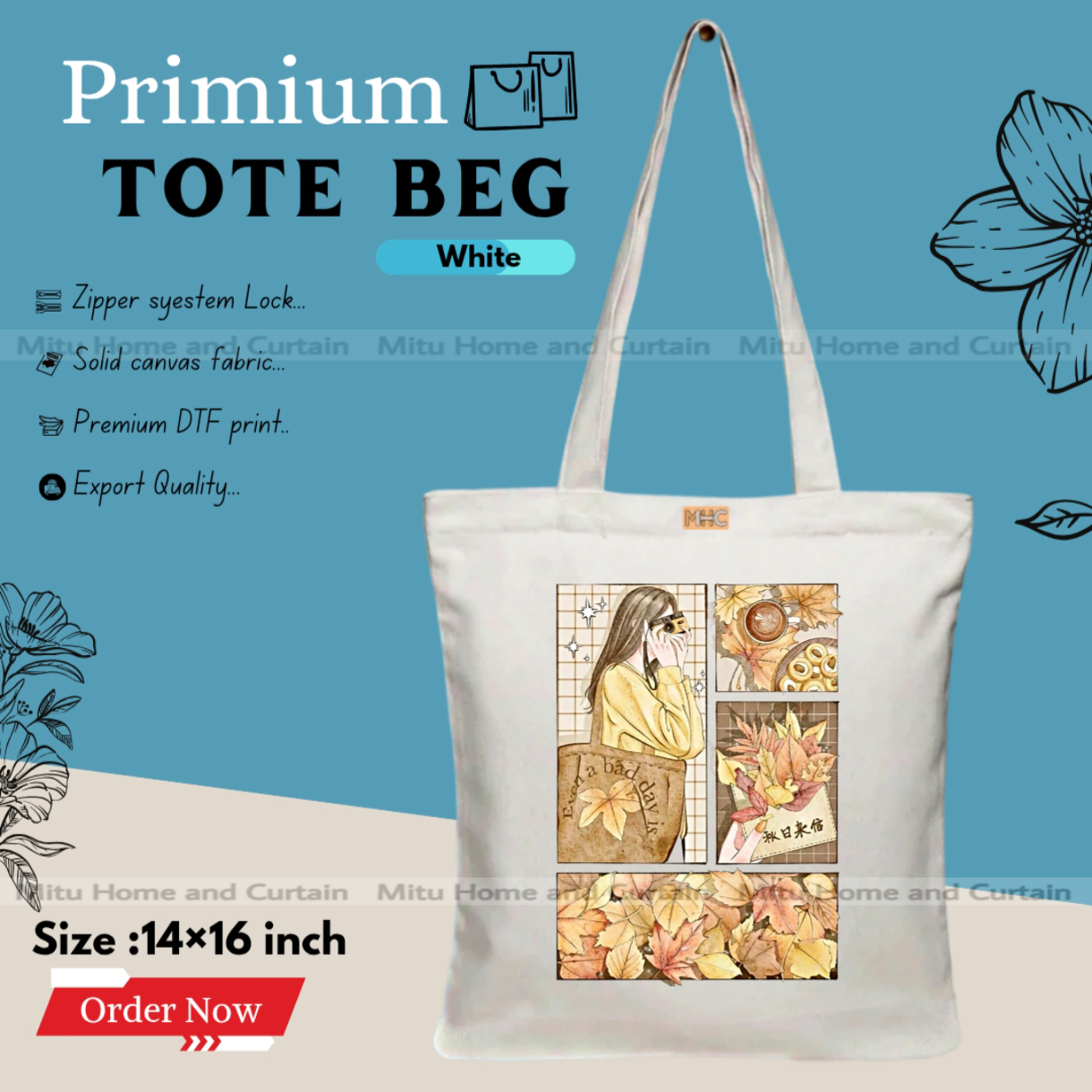 Buy Premium Tote Bag with Zipper Canvas Tote Bag for Women Trendy Shopping Bag / College Bag / University Bag Tote Bag, Canvas Bag with Zipper  at Best Price In Bangladesh