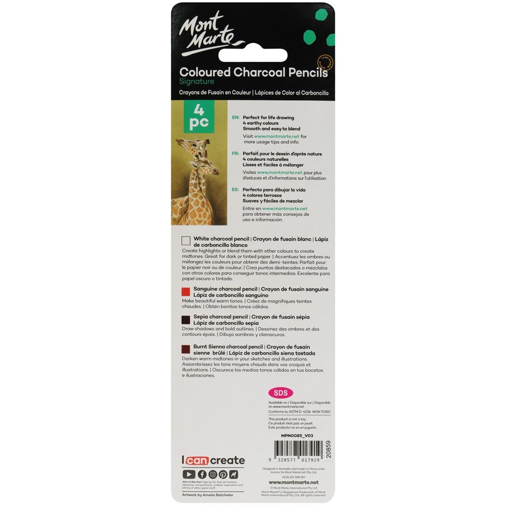 Buy Mont Marte Coloured Charcoal Pencils 4pc at Best Prices in Bangladesh