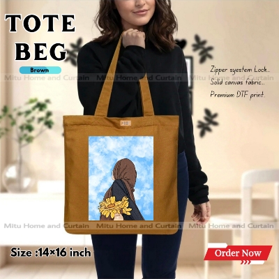 Buy Premium Tote Bag with Zipper Canvas Tote Bag for Women Trendy Shopping Bag / College Bag / University Bag Tote Bag, Canvas Bag with Zipper  at Best Price In Bangladesh