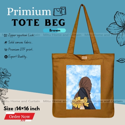 Buy Premium Tote Bag with Zipper Canvas Tote Bag for Women Trendy Shopping Bag / College Bag / University Bag Tote Bag, Canvas Bag with Zipper  at Best Price In Bangladesh
