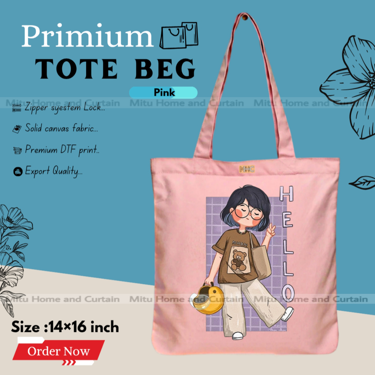Buy Premium Tote Bag with Zipper Canvas Tote Bag for Women Trendy Shopping Bag / College Bag / University Bag Tote Bag, Canvas Bag with Zipper  at Best Price In Bangladesh
