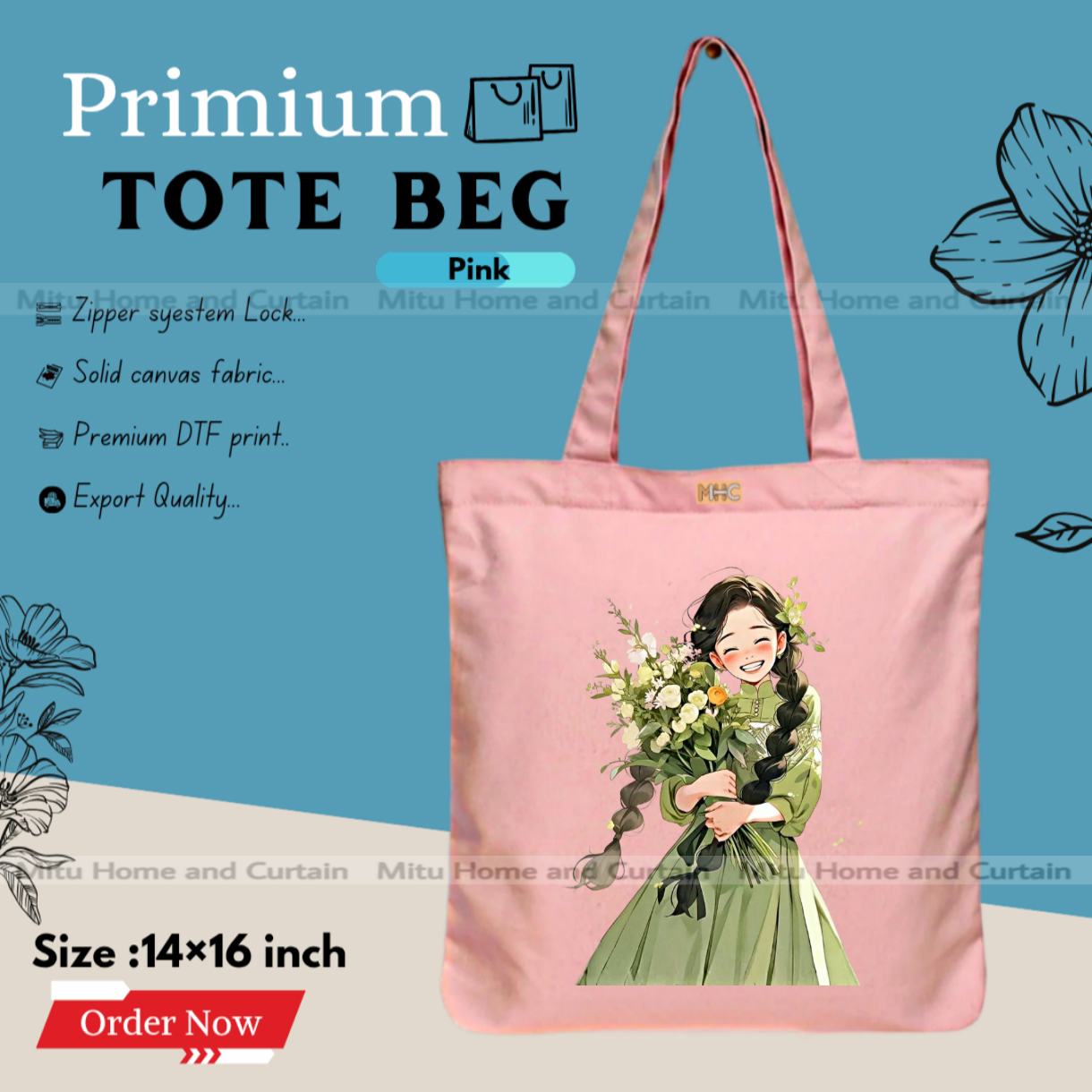 Buy Premium Tote Bag with Zipper Canvas Tote Bag for Women Trendy Shopping Bag / College Bag / University Bag Tote Bag, Canvas Bag with Zipper  at Best Price In Bangladesh