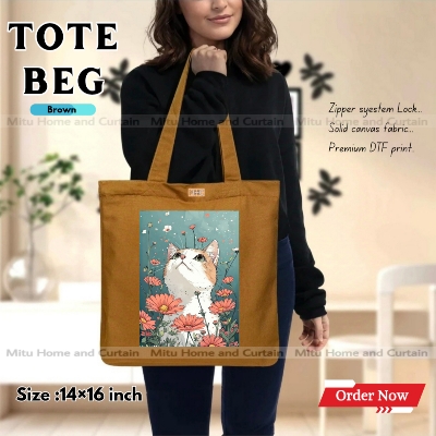 Buy Premium Tote Bag with Zipper Canvas Tote Bag for Women Trendy Shopping Bag / College Bag / University Bag Tote Bag, Canvas Bag with Zipper  at Best Price In Bangladesh