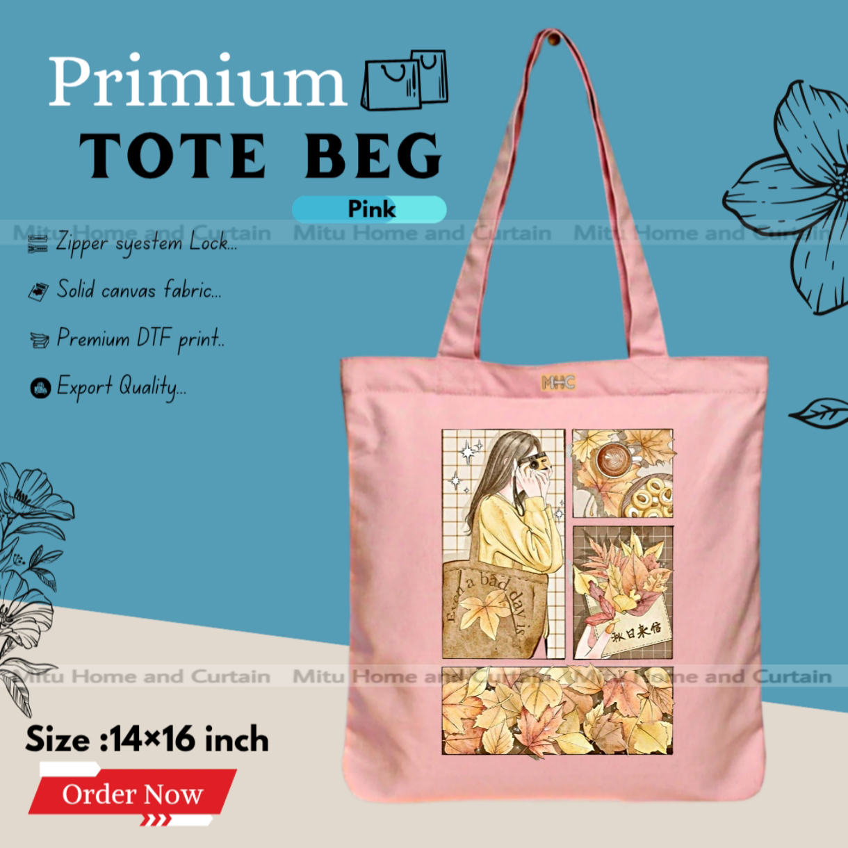 Buy Premium Tote Bag with Zipper Canvas Tote Bag for Women Trendy Shopping Bag / College Bag / University Bag Tote Bag, Canvas Bag with Zipper  at Best Price In Bangladesh