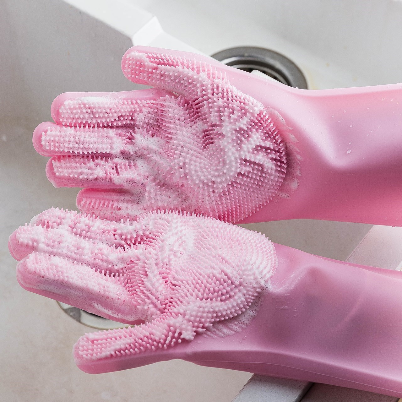 Picture of High Quality Silicone Dish Washing Kitchen Hand Gloves - 2pcs