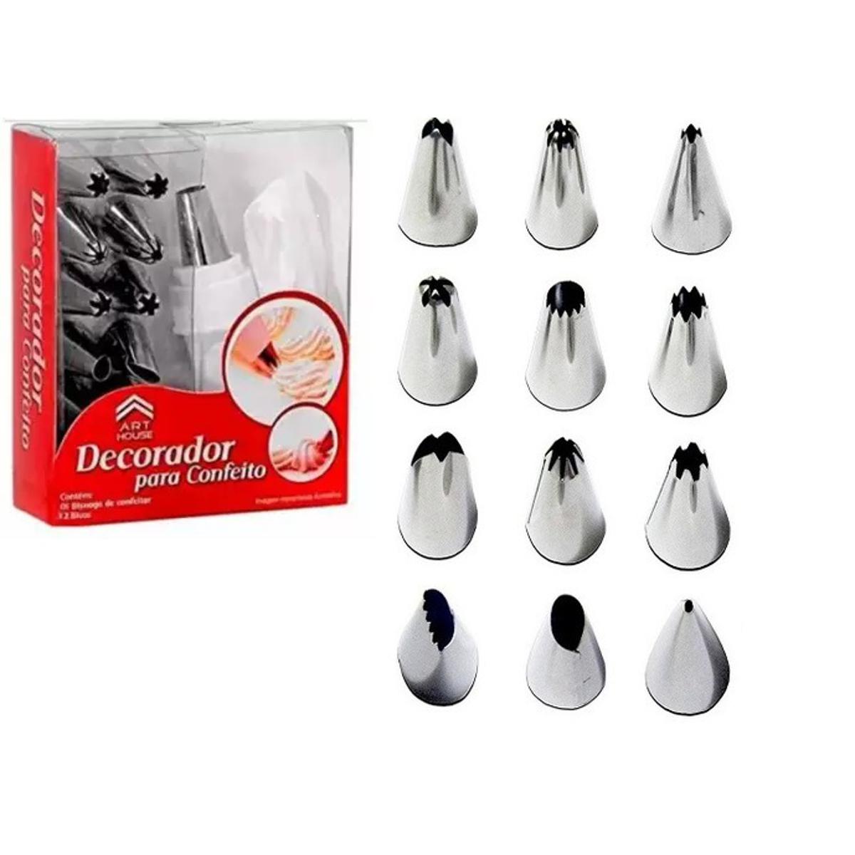 Picture of 12 Piece Cake Decorating Set Frosting Icing Piping Bag Tips with Steel Nozzles. Reusable & Washable