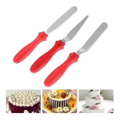 Picture of 3 Pcs Set Stainless Steel Butter Cake Cream Knife Smoother Spatula Fondant Pastry Tool