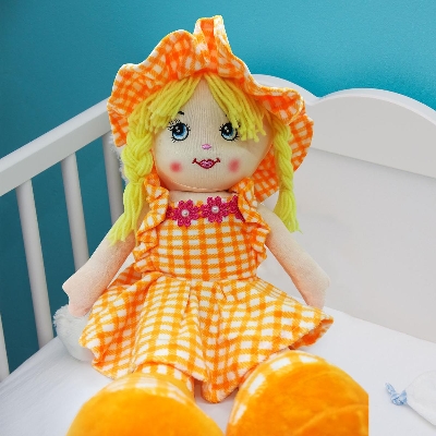Picture of Cute Looking Smiling Doll Stuffed SOFT PLUSH DOLL Love Girl for Kids Baby with Cap