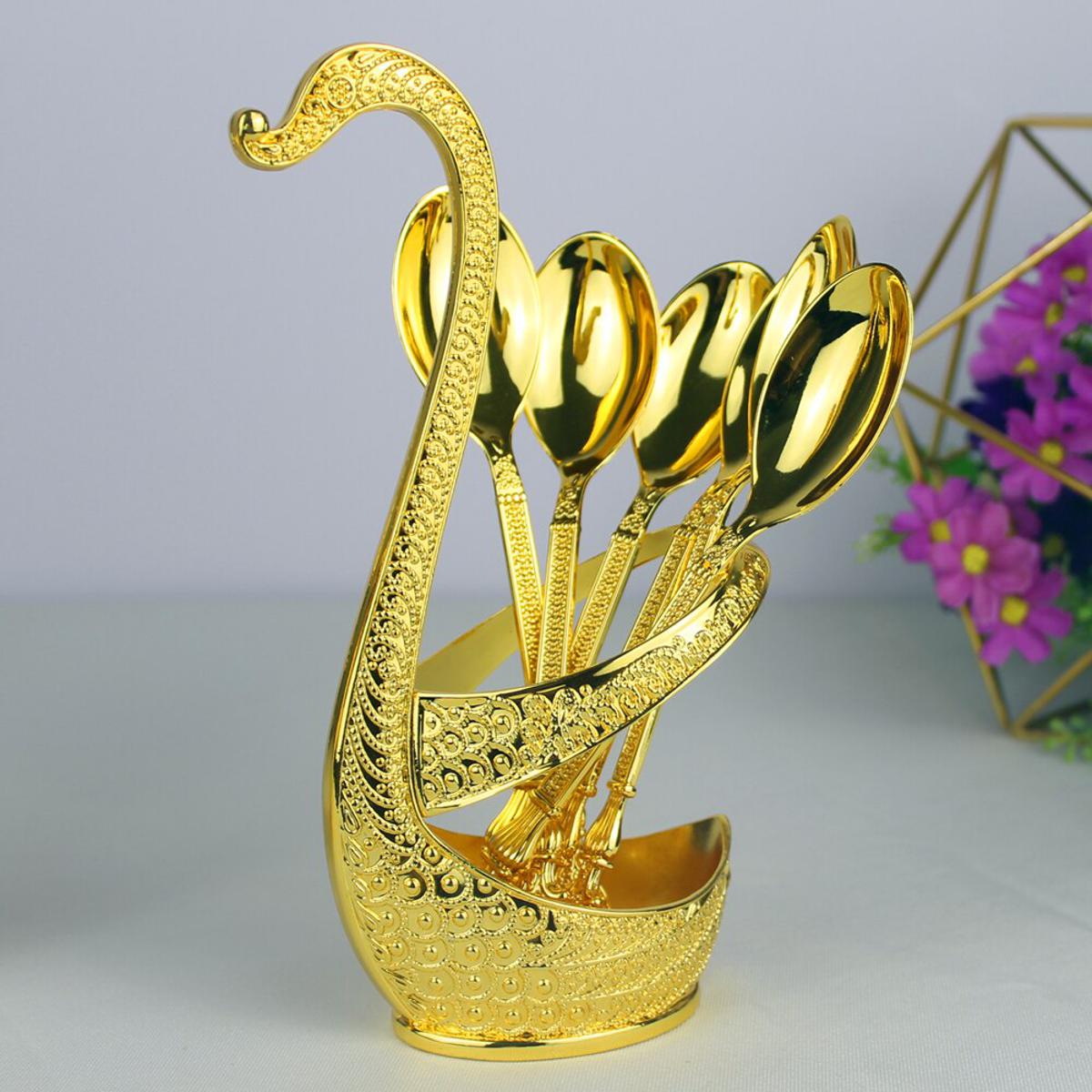 Picture of Spoon Set With Swan Stand - Gold - Chopsticks