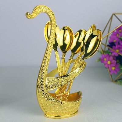 Picture of Spoon Set With Swan Stand - Gold - Chopsticks