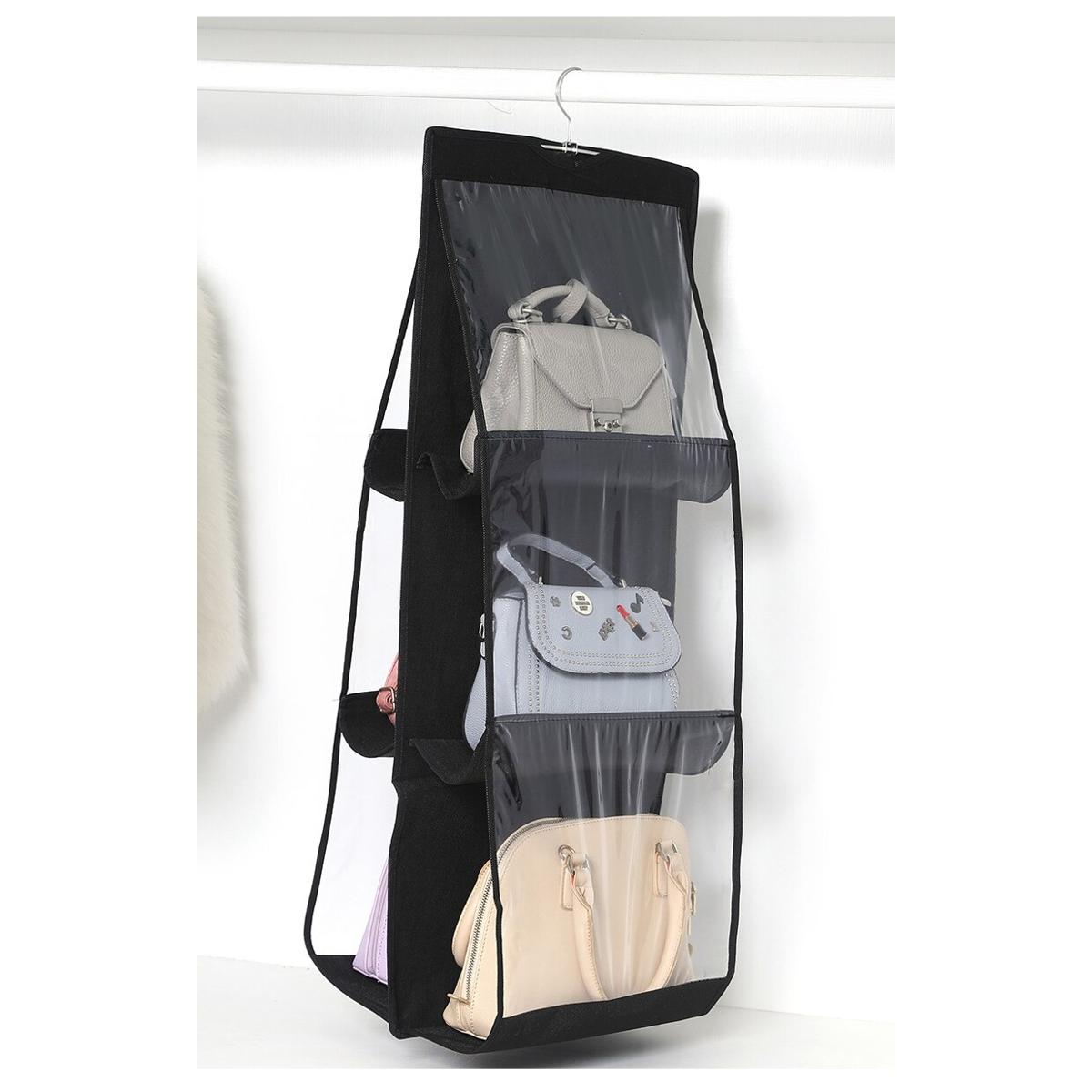 Picture of 6 Pockets 3 Layer Folding Hanging Bag Folding Shelf Tote Bag Door Organizer Pocket Hanger Closet Storage Hanger