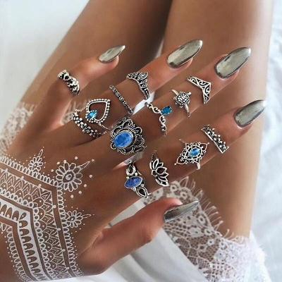 Picture of 11 Pcs/set Bohemian rings for women undefined bague rings set for girls gift fidget signet ring gothic schmuck