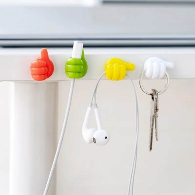 Picture of 6 Pcs Multifunctional Clip Holder Thumb Hooks Wire Organizer Wall Hooks Hanger Strong Wall Holder for Kitchen Bathroom