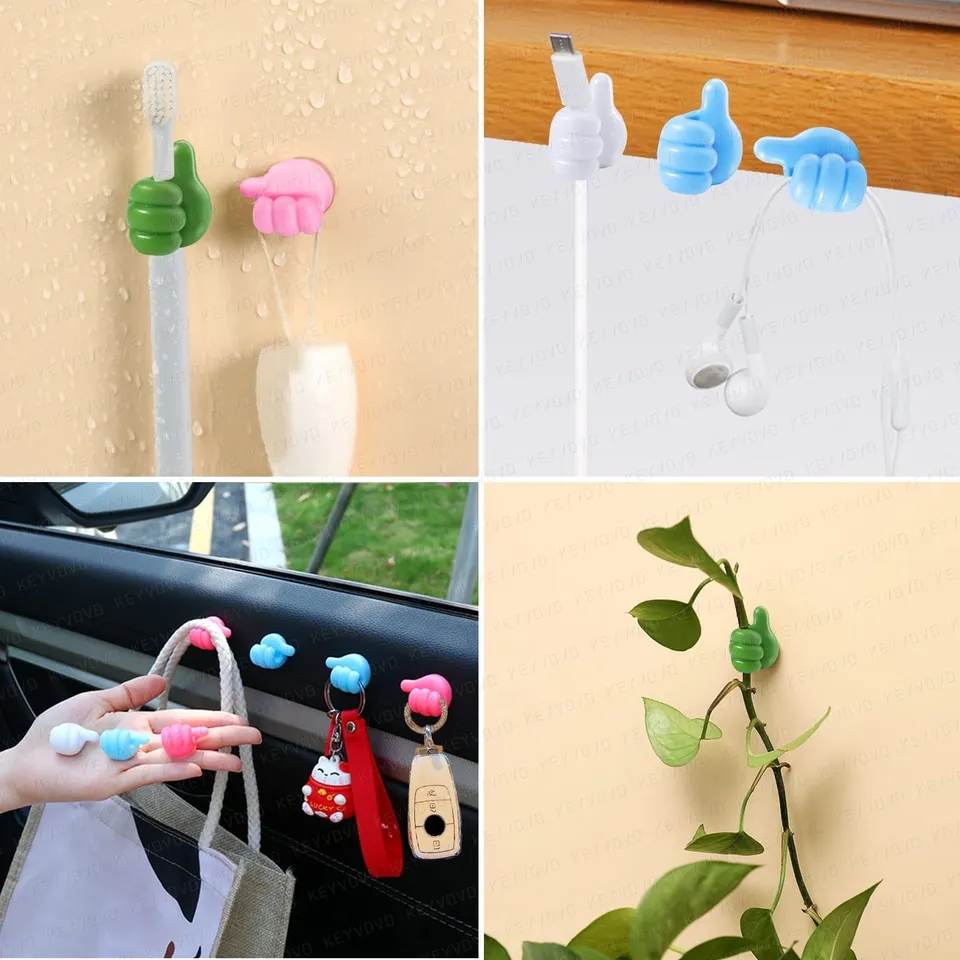 Picture of 6 Pcs Multifunctional Clip Holder Thumb Hooks Wire Organizer Wall Hooks Hanger Strong Wall Holder for Kitchen Bathroom