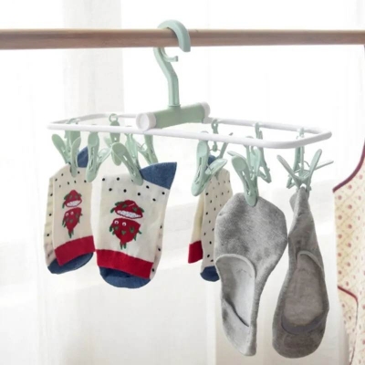 Picture of 12 ক্লিপ রোটারি ফোল্ডিং হ্যাঙ্গার মাল্টি ক্লিপ উইন্ডপ্রুফ ড্রাই হ্যাঙ্গার হোসিয়ারি ক্লিপ আন্ডারওয়্যার হোসিয়ারি র‍্যাক মাল্টি ফাংশন হ্যাঙ্গার - cloth rack