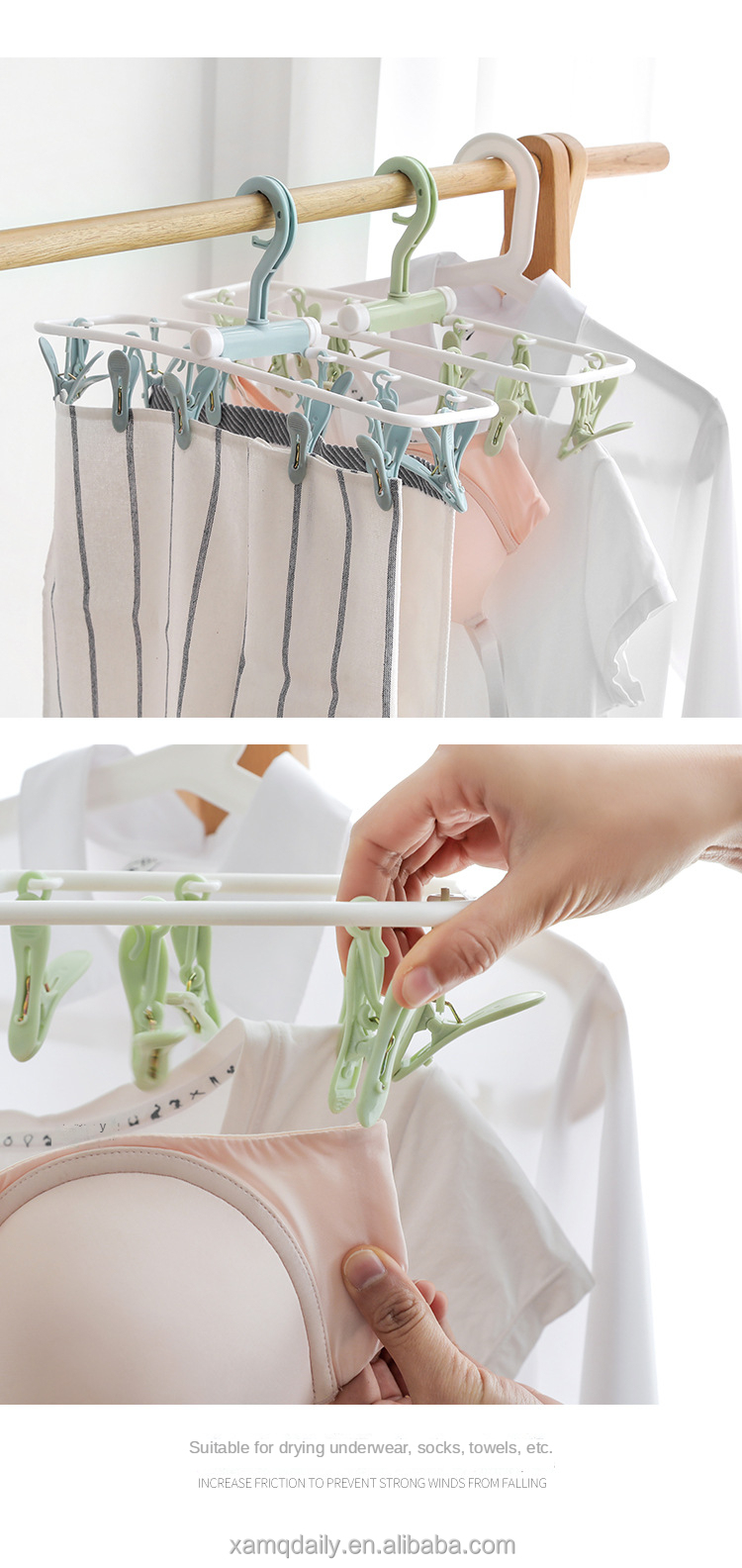 Picture of 12 ক্লিপ রোটারি ফোল্ডিং হ্যাঙ্গার মাল্টি ক্লিপ উইন্ডপ্রুফ ড্রাই হ্যাঙ্গার হোসিয়ারি ক্লিপ আন্ডারওয়্যার হোসিয়ারি র‍্যাক মাল্টি ফাংশন হ্যাঙ্গার - cloth rack