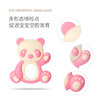 Picture of New Panda Shape Baby teether toy Teething Toys, Not Easy to Hurt High Temperature Disinfection Baby Teether 0-6 Months Food Grade Silicone Material Multi bite point design for baby