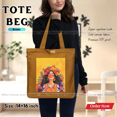 Buy Premium Tote Bag with Zipper Canvas Tote Bag for Women Trendy Shopping Bag / College Bag / University Bag Tote Bag, Canvas Bag with Zipper  at Best Price In Bangladesh