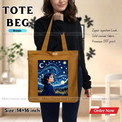Buy Premium Tote Bag with Zipper Canvas Tote Bag for Women Trendy Shopping Bag / College Bag / University Bag Tote Bag, Canvas Bag with Zipper  at Best Price In Bangladesh