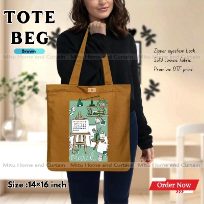 Buy Premium Tote Bag with Zipper Canvas Tote Bag for Women Trendy Shopping Bag / College Bag / University Bag Tote Bag, Canvas Bag with Zipper  at Best Price In Bangladesh