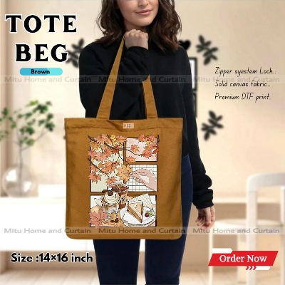 Buy Premium Tote Bag with Zipper Canvas Tote Bag for Women Trendy Shopping Bag / College Bag / University Bag Tote Bag, Canvas Bag with Zipper  at Best Price In Bangladesh