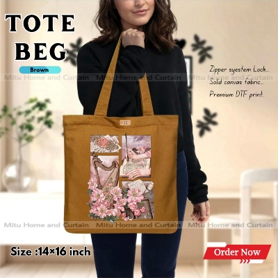 Buy Premium Tote Bag with Zipper Canvas Tote Bag for Women Trendy Shopping Bag / College Bag / University Bag Tote Bag, Canvas Bag with Zipper  at Best Price In Bangladesh