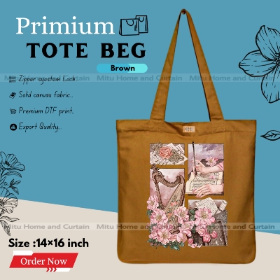 Buy Premium Tote Bag with Zipper Canvas Tote Bag for Women Trendy Shopping Bag / College Bag / University Bag Tote Bag, Canvas Bag with Zipper  at Best Price In Bangladesh