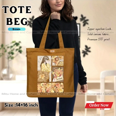 Buy Premium Tote Bag with Zipper Canvas Tote Bag for Women Trendy Shopping Bag / College Bag / University Bag Tote Bag, Canvas Bag with Zipper  at Best Price In Bangladesh