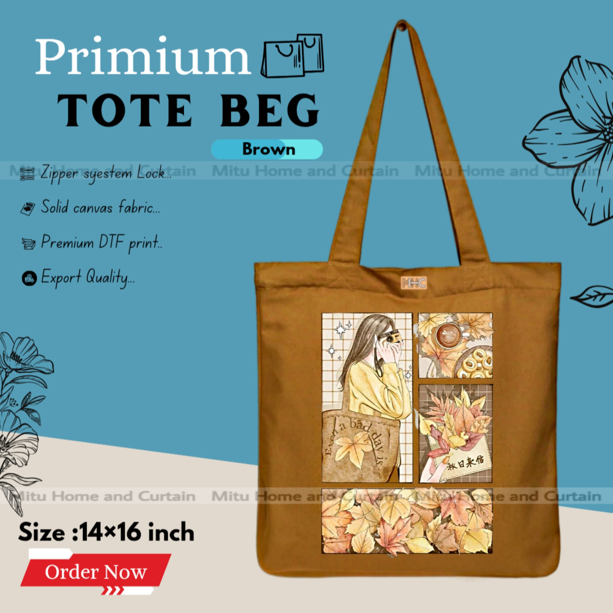 Buy Premium Tote Bag with Zipper Canvas Tote Bag for Women Trendy Shopping Bag / College Bag / University Bag Tote Bag, Canvas Bag with Zipper  at Best Price In Bangladesh