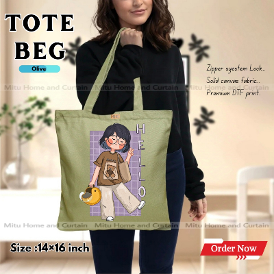 Buy Premium Tote Bag with Zipper Canvas Tote Bag for Women Trendy Shopping Bag / College Bag / University Bag Tote Bag, Canvas Bag with Zipper  at Best Price In Bangladesh