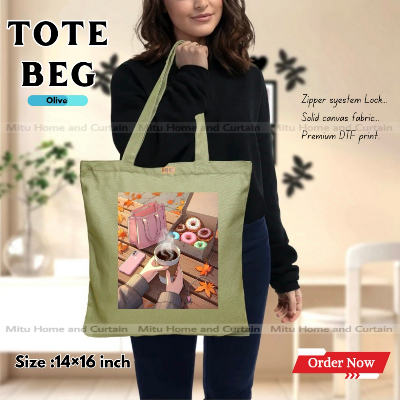 Buy Premium Tote Bag with Zipper Canvas Tote Bag for Women Trendy Shopping Bag / College Bag / University Bag Tote Bag, Canvas Bag with Zipper  at Best Price In Bangladesh