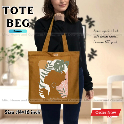 Buy Premium Tote Bag with Zipper Canvas Tote Bag for Women Trendy Shopping Bag / College Bag / University Bag Tote Bag, Canvas Bag with Zipper  at Best Price In Bangladesh