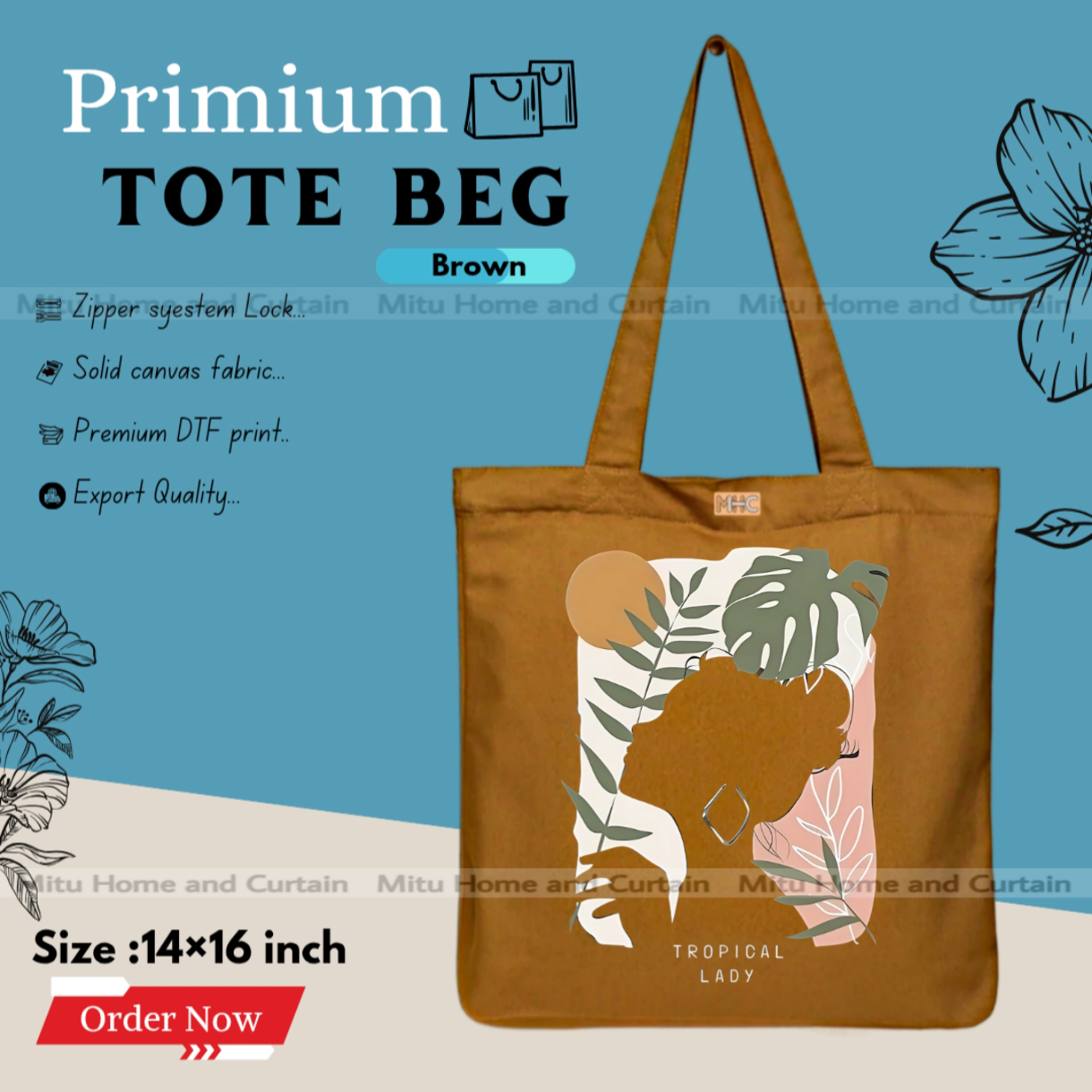 Buy Premium Tote Bag with Zipper Canvas Tote Bag for Women Trendy Shopping Bag / College Bag / University Bag Tote Bag, Canvas Bag with Zipper  at Best Price In Bangladesh