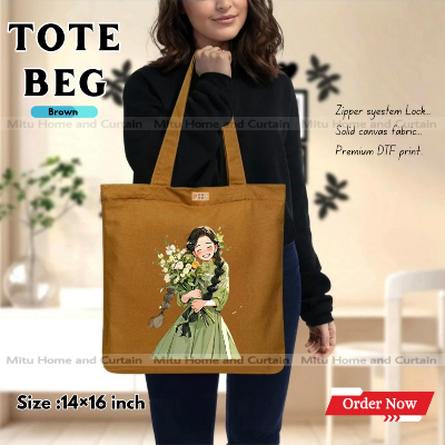 Buy Premium Tote Bag with Zipper Canvas Tote Bag for Women Trendy Shopping Bag / College Bag / University Bag Tote Bag, Canvas Bag with Zipper  at Best Price In Bangladesh