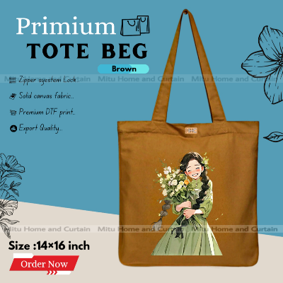 Buy Premium Tote Bag with Zipper Canvas Tote Bag for Women Trendy Shopping Bag / College Bag / University Bag Tote Bag, Canvas Bag with Zipper  at Best Price In Bangladesh
