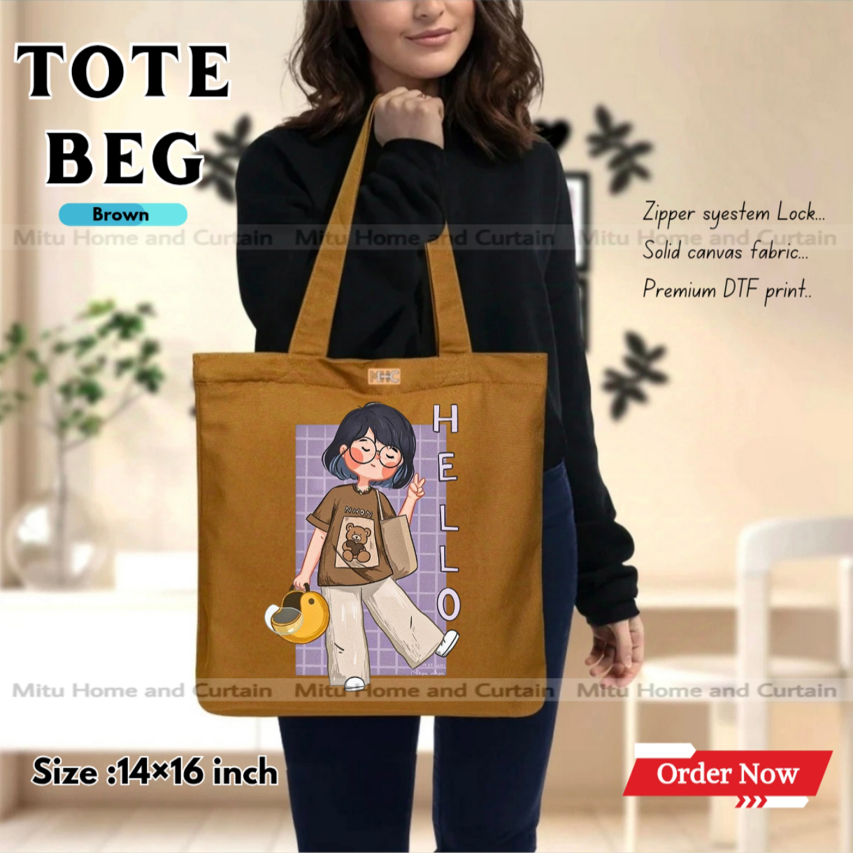 Buy Premium Tote Bag with Zipper Canvas Tote Bag for Women Trendy Shopping Bag / College Bag / University Bag Tote Bag, Canvas Bag with Zipper  at Best Price In Bangladesh