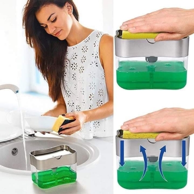 Picture of 2-in-1 Soap Dispenser Pump And Sponge Caddy For Soap Dish And Clean Sponge Bathroom Dispenser Appliance For Kitchen Bathroom
