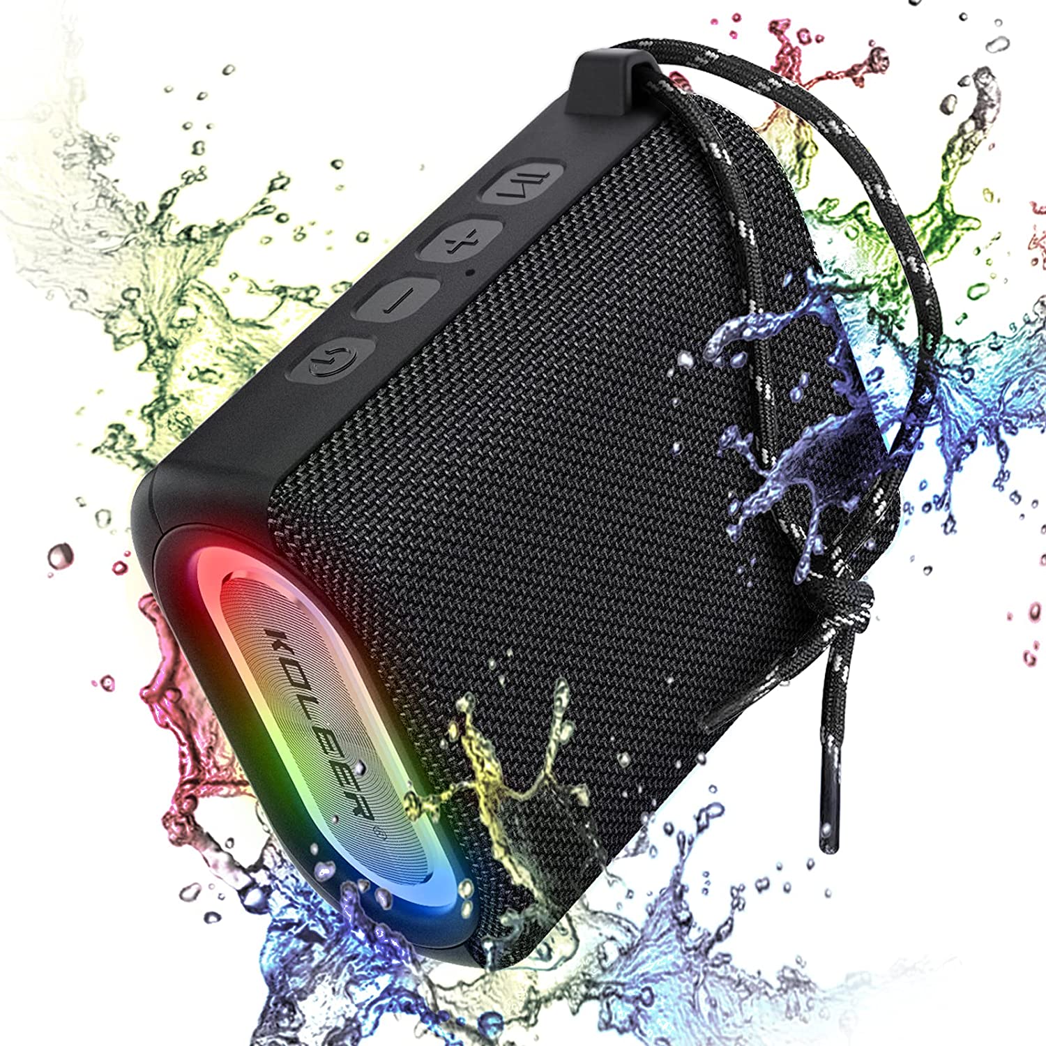 Picture of Koleer Speakers Bluetooth Wireless IPX7 Waterproof Portable Bluetooth Speaker with Lights 10W Clear Stereo 30H Playtime Bluetooth5.0 TWS Pairing FM/AUX/USB/TF for Party Outdoor