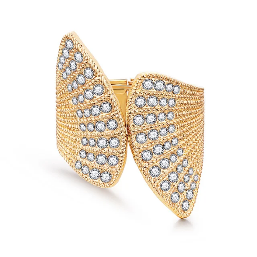 Picture of Luxury Gold-Tone Fan-Shaped Cuff Bracelet with Sparkling Rhinestones
