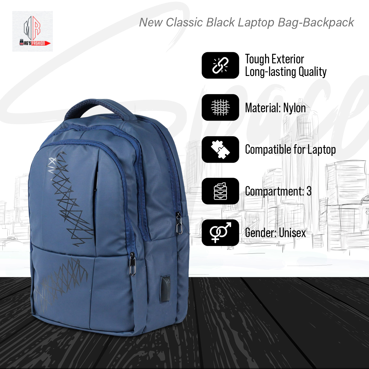 Picture of New Classic Black Laptop Bag-Backpack
