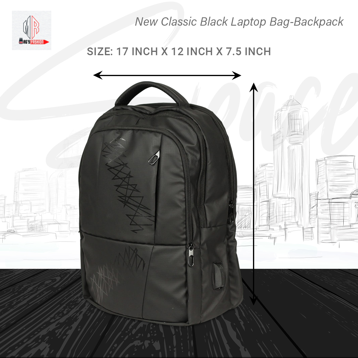 Picture of New Classic Black Laptop Bag-Backpack