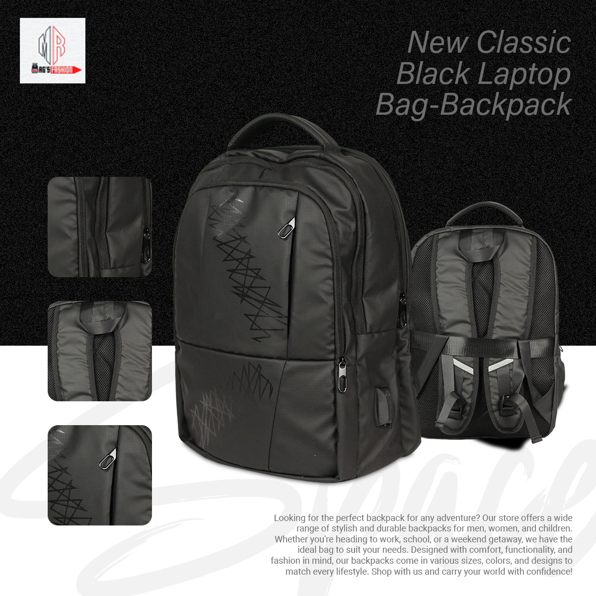 Picture of New Classic Black Laptop Bag-Backpack