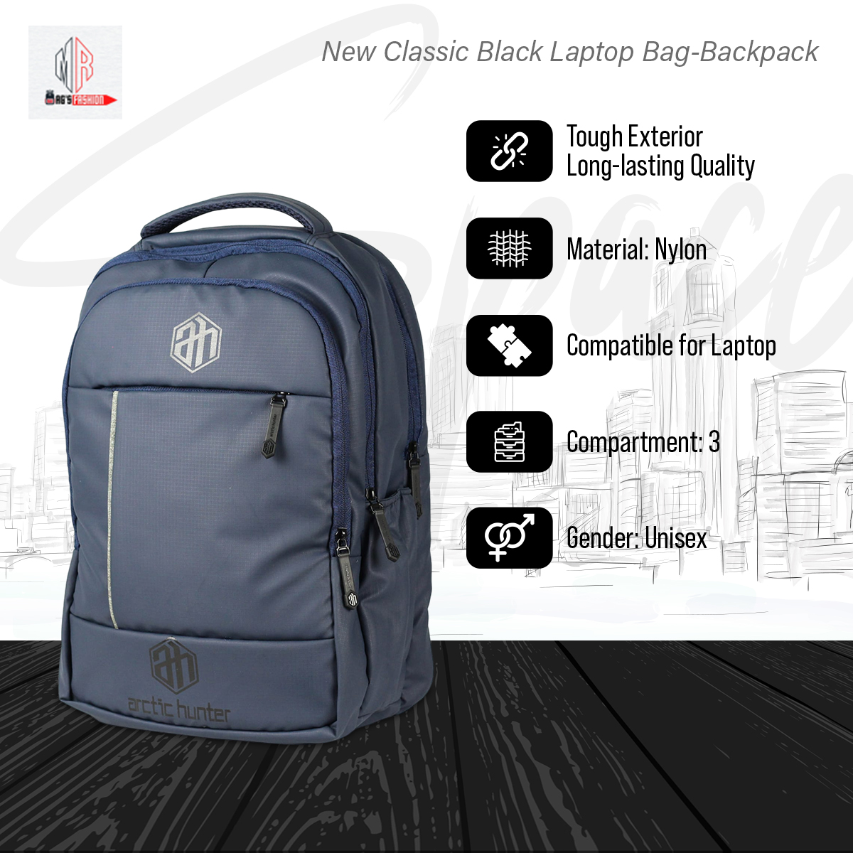 Picture of New Classic Black Laptop Bag-Backpack
