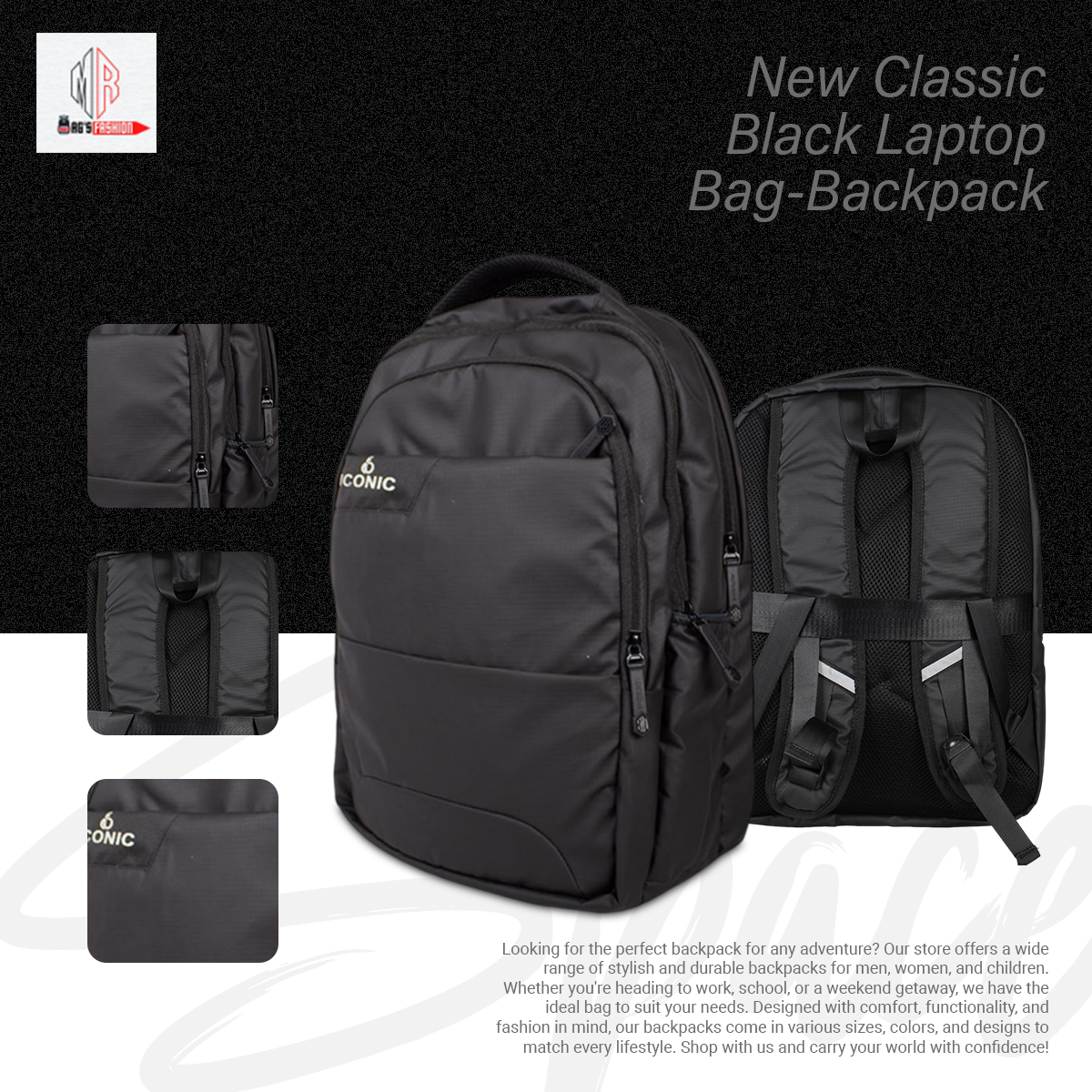 Picture of New Classic Black Laptop Bag-Backpack