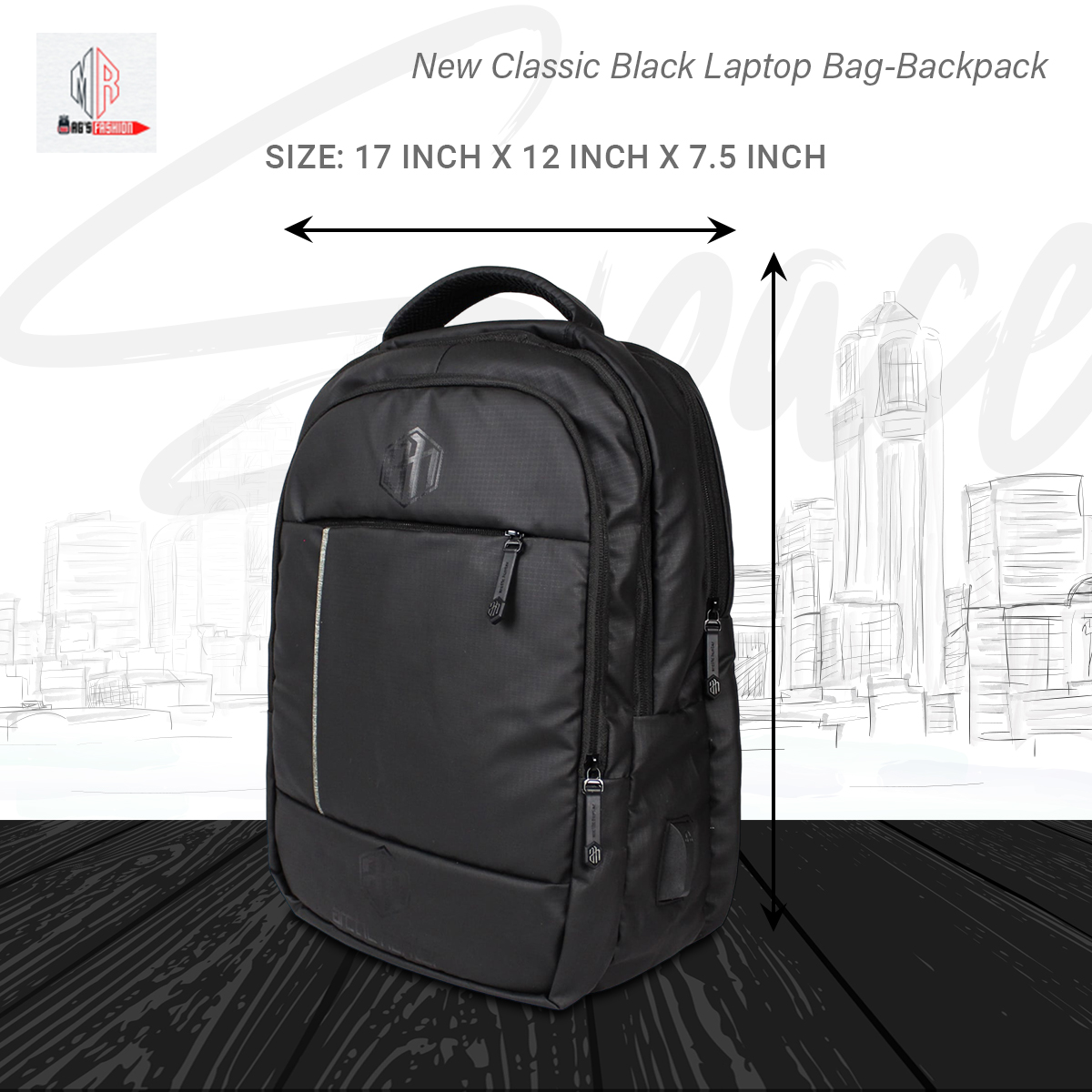 Picture of New Classic Black Laptop Bag-Backpack
